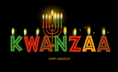 Wall Mural - Banner for Kwanzaa with traditional colored and candles on yellow background representing the Seven Principles or Nguzo Saba .
