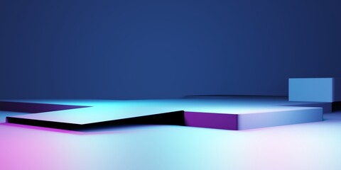 Wall Mural - 3d rendering of purple and blue abstract geometric background. scene for advertising, technology, sh