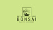 Vintage Bonsai Tree Logo Design Inspiration. Vector illustration of aesthetic bonsai and potted plants. Bonsai tree from chinese and japanese culture brand identity for Hotel retro brand logo.