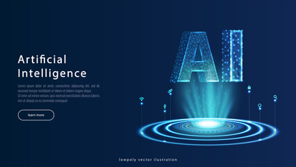 Abstract futuristic digital and technology on dark blue color background. AI(Artificial Intelligence) wording with the circuit design.
