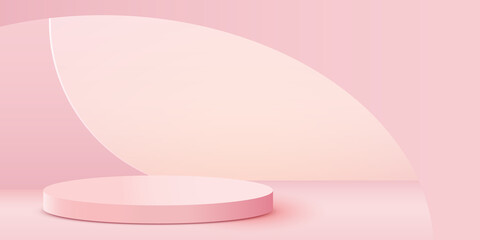 Wall Mural - abstract scene background. cylinder podium on pink background. product presentation, mock up, show c