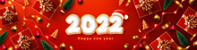 Happy New Year 2022 Poster Or Banner With Gingerbread Cookies In The Form Of Numbers 2022 And Christmas Element.Banner Template For Retail,Shopping,New Year Or Christmas Promotion.