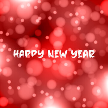 Happy New Year text message with defocus lights on a red background.