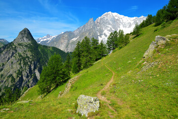 Wall Mural - view on mont blanc ( monte bianco ) mountain range in sunny day. aosta valley, italy.