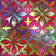 Stained glass seamless texture with geometric flowers pattern for window, colored glass, 3d illustration
