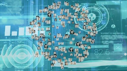 Poster - Animation of people icons and data processing over server room