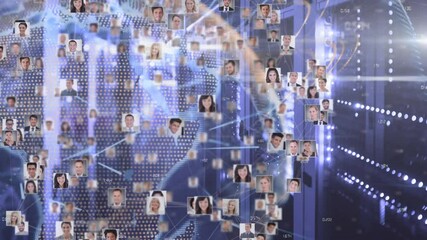 Poster - Animation of globe and people icons over server room