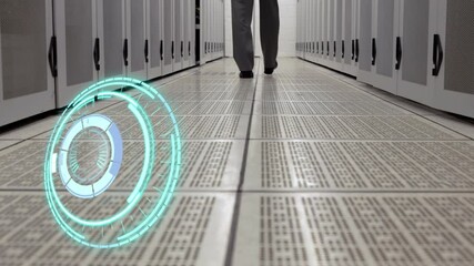 Poster - Animation of processing circle over person walking in server room