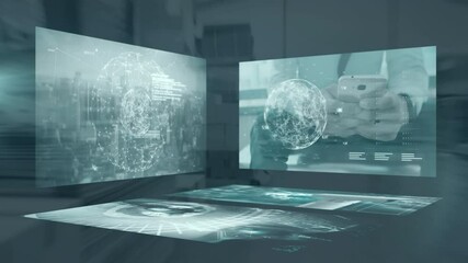 Poster - Animation of diverse data on screens over warehouse