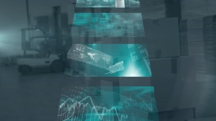 Poster - Animation of diverse data on screens over warehouse