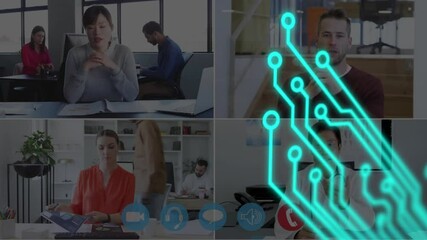 Poster - Animation of shapes over video call with doctor and business people
