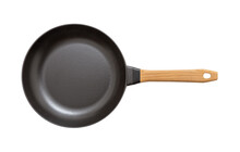 Cast Iron Frying Pan With Beech Wood Handle Isolated On White, Including Clipping Path