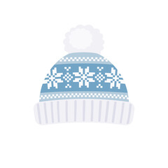 Wall Mural - Knitted winter hat with pompon flat design