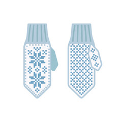 Wall Mural - Cute winter knitted mittens with snowflakes pattern