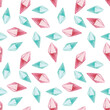 Seamless watercolor pattern with pink and turquoise crystals on a white background in cartoon style. Cute jewelry illustration for paper and textile