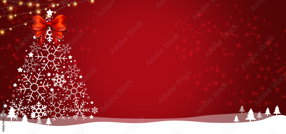 Red abstract Christmas background with Christmas tree and red ribbon ...