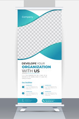 Creative Business Roll up banner design template, Stand roll up banner layout with unique and clean mock up for exhibition, Modern and editable X-Banner and Stand Blue Color