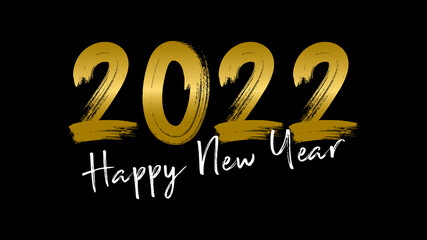 Fototapete - 2022 new year greeting message in gold color, happy new year 2022 on white color on black background