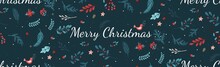 Cute Seamless Pattern With Floral Elements And Twigs Elements. Illustration For Decorating Vector Images. Merry Christmas. Texture For Design