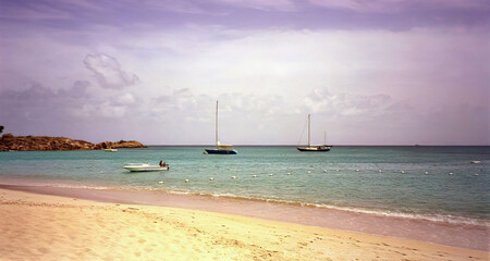 The coastline of the tropical island of Antigua in the Caribbean