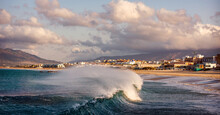 Crashing Waves On Beach, Tarifa, Cadiz, Andalusia, Spain