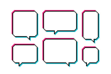 Fototapete - Set different shape pixel glitch speech bubble. Glitch geometric texting dialogue boxes. Colored quote box speech bubble. Modern vector illustration