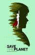 Silhouette of flying with Natural forest inside silhouette man head. background for take care and save the environment.