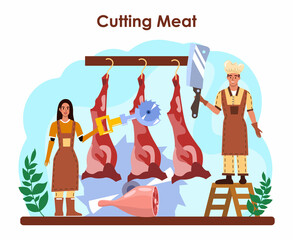 Wall Mural - Butcher or meatman concept. Fresh meat and semi-finished products