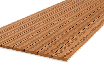 Wall Mural - Exterior wooden decking or flooring on the terrace, Wood parquet flooring. exterior wooden decking or flooring isolated on white background