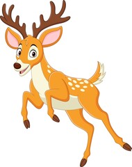 Wall Mural - Cartoon funny deer jumping on white background