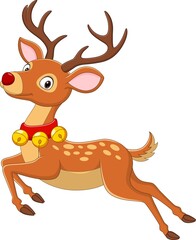 Poster - Cartoon cute little deer running on white background