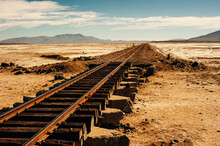 Railroad To Nowhere In A Stone Desert, Uyuni, Bolivia.
