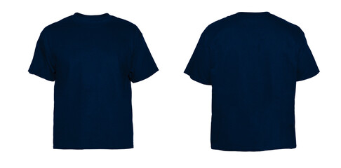Wall Mural - blank t shirt color navy on invisible mannequin template front and back view on white background