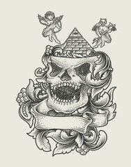 illustration skull illuminati with vintage engraving ornament