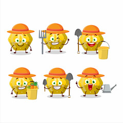 Poster - Farmer yellow gummy candy D cute mascot character with fork