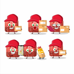 Canvas Print - Cartoon character design of red gummy candy B working as a courier