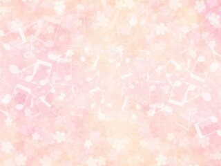 桜の花と音符の模様が描かれた背景イラスト