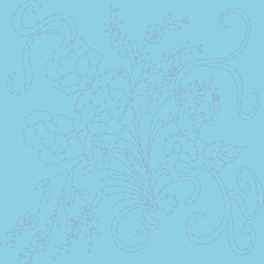 Poster - Outline flowers seamless repeat pattern print background