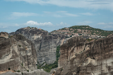 Wall Mural - The Meteora is a rock formation in central Greece hosting one of the largest and most precipitously built complexes of Eastern Orthodox monasteries