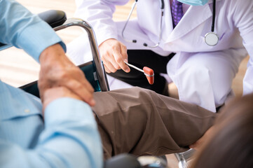 old senior man patient with osteoporosis health, medical health care checking by doctor at hospital