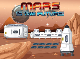 Wall Mural - Space station on planet with Explore Mars logo