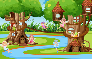 Poster - Fantasy forest with cute fairies