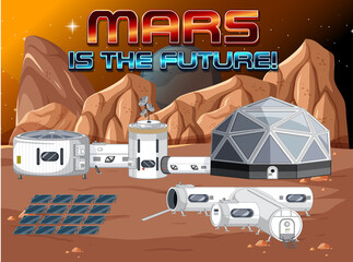 Wall Mural - Space station on planet with Mars is the future logo