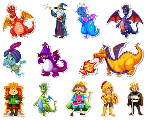 Wall Mural - Sticker set with different fairytale cartoon characters