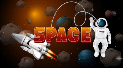 Wall Mural - Space poster design with astronaut and spaceship