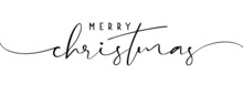 Merry Christmas Calligraphy Lettering Phrase. Hand Drawn Modern Script Isolated On White Background. Xmas Vector Brush Ink Text Illustration. Creative Typography For Holiday Greeting Cards, Banner