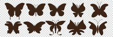 Set Of Butterfly Silhouette Isolated On Transparent Background