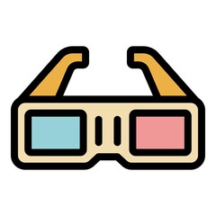 Sticker - Cinema glasses icon. Outline cinema glasses vector icon color flat isolated