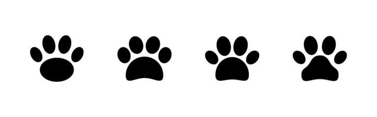 Paw icons set. paw print sign and symbol. dog or cat paw