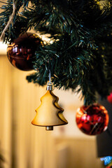 Wall Mural - Christmas tree with golden and red balls